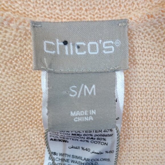 CHICOS Lightweight Peach Open Cardigan Sweater NEW Size S/M Open Knit Batwing - Picture 3 of 7